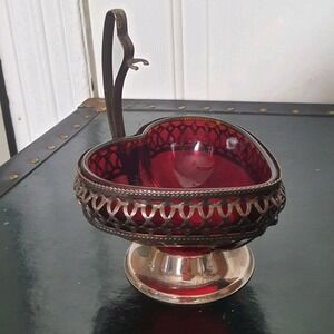 Westminster Hand Made English Crystal and Silver Plate Red Heart Sugar Jam Dish